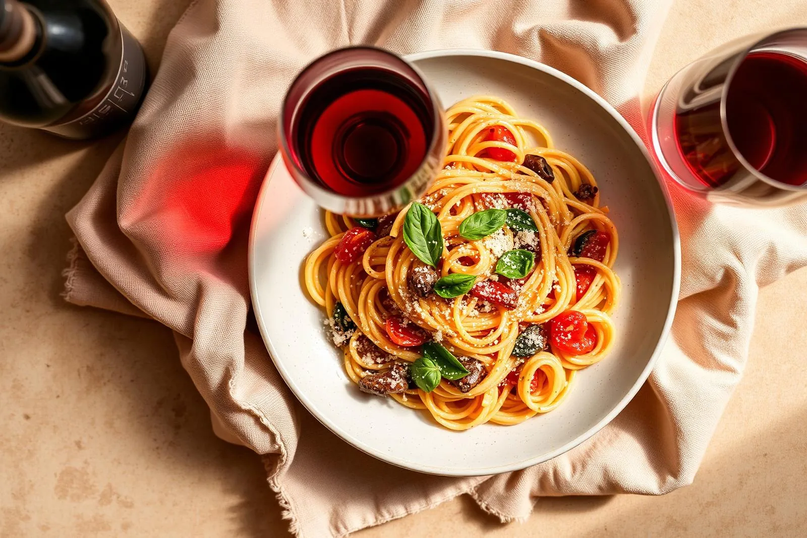 Italiensk pasta och vin